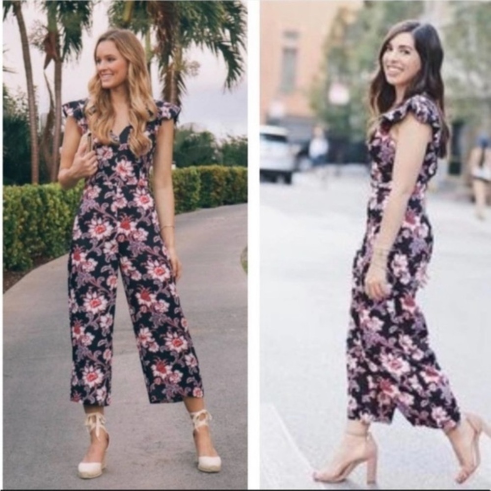 Club Monaco Denay Jumpsuit Black Floral V-Neck